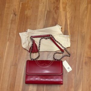 Tory Burch Red Fleming Spazzolato Color-Block Convertible Shoulder Bag